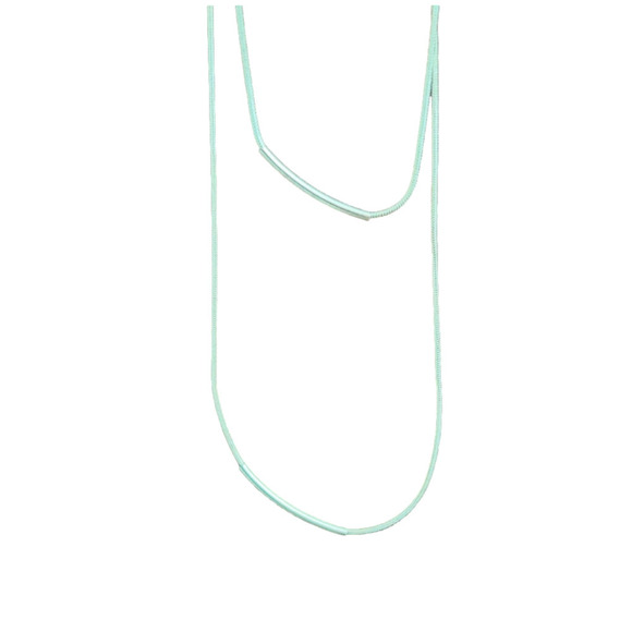 Tubular Smooth Double Rope Necklace Silver Tone Moveable Pendants - Picture 8 of 15